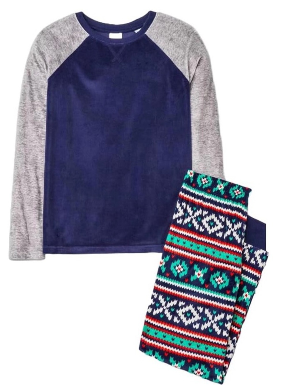 Cat & Jack Fair Isle Cozy Set Christmas Holiday Boys' Navy Gray Raglan YXL 16